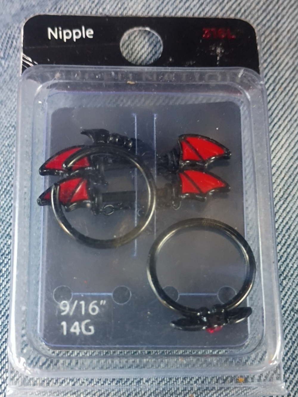 Black and Red Bat Wing Nipple Ring Set - Women Jewelry